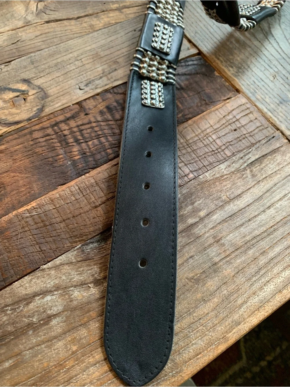 Black Studded women’s Leather Belt with Silver Accents by Chico’s